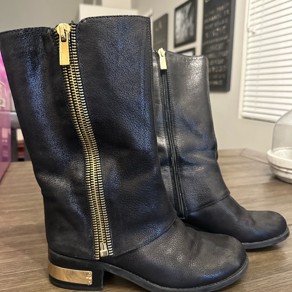 Vince Camuto Black Boots with Gold Accents